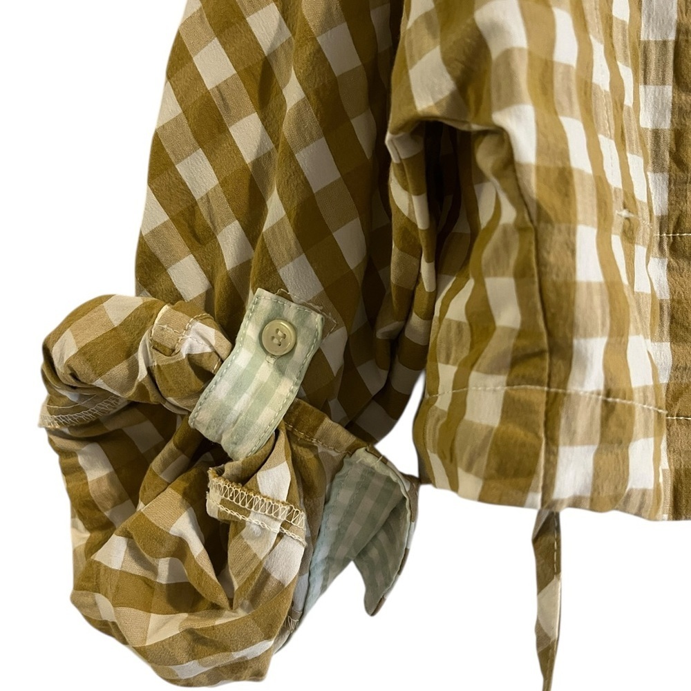 Zara Gingham Button-Up Cropped Shirt with Adjustable Drawstring Hem- Size S - Picture 7 of 7